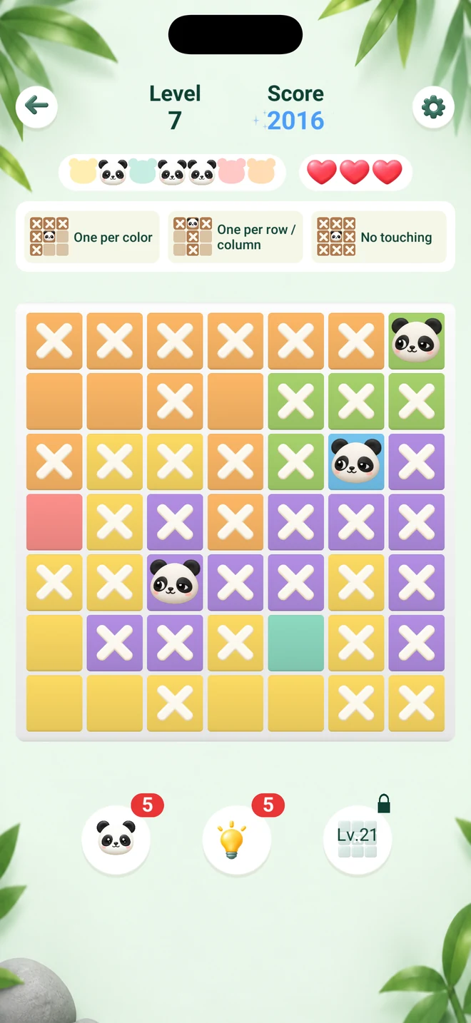 PandaDoku gameplay with a larger multicolored puzzle board